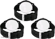 Pack Of 3 Black Designer Professional PU Analog Watch