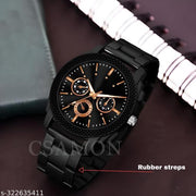 Stylish Black Round Dial Rubber CD Strap Analog Men Watch