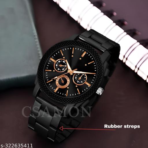 Stylish Black Round Dial Rubber CD Strap Analog Men Watch