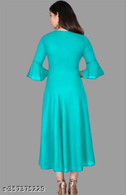 Amazing Latest Fashion Women's Solid Flared kurti | women gowns cotton | (Aqua Blue)