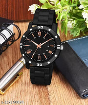 BEST Quality Best Price Roman Black Dial Stylish Causal  Black PU Strap Watch For Boys And men Watch