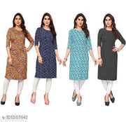 Polyster/Crepe fabric-Women Printed Straight Kurti Combo of 4