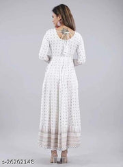 White Anarkali Kurti with Gold Print