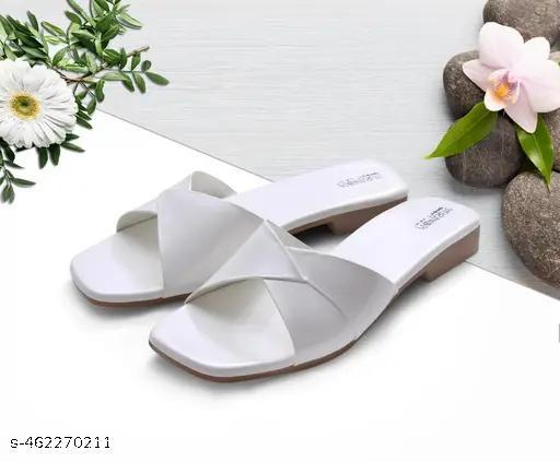 Stylish White Open-Toe Flat Sandals for Women | Comfortable Slip-On Casual Flats with Soft Cushion Sole | Lightweight Everyday Footwear for Office, College, Shopping, Travel, Summer Outings & Daily Casual Styling