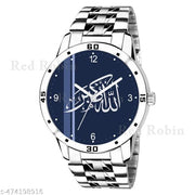 Krolexe Analog Allahu Akbar Isalmic Design Round Dial Latest Fashion Attractive Stainless Steel Silver Strap Stylish Wrist Watch for Muslim Men and Boys, Pack of 1 - IW005-NUM-AVO-SIL-STL