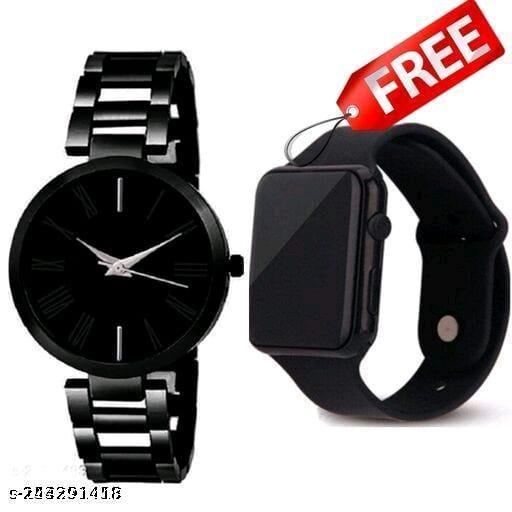 BLACK  METAL BELT ANALOG WATCH AND SMART SQUARE DIGITAL LED WATCH COMBO FOR BOYS AND MEN
