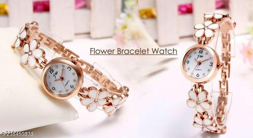 Flower Pattern Analogue Women's or Girls Watch (Rose Gold White)