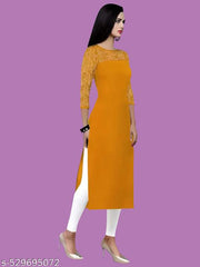 Casual American Crepe And Rasal Net Round Neck And 3/4 Sleeves Stylish Kurti For Womans