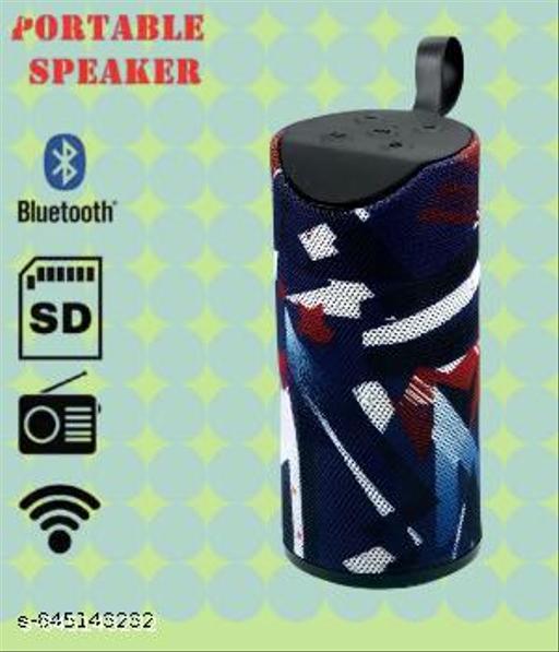 QUXXA TG113 Portable Bluetooth Speaker, Black Mesh Fabric, Wireless Audio Device with Red Logo, Cylindrical Design
