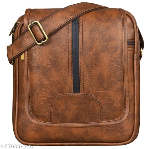 LOREM Tan Casual Faux Leather Cross  Sling Bag For Men SL01