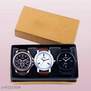 Leather Strap Watch for Men & Boys - Combo of 3 Watches