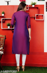 Neha Purple New Stylish ArtSilk Round Neack with Emrodery work  Kurti for Women