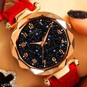 Number Dial Leather Belt Analog Wrist Watch for Women and Girls