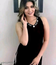 Ultra Fashion Sleeveless Embroidery Kurti Black