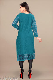 Elegant Net Fabric Embroidered Kurta for Women
