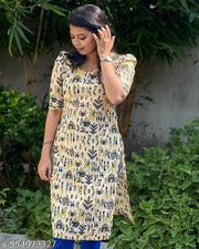 Beige Ethnic Printed Rayon Kurti for Women | Traditional Warli Art Design | Daily Wear & Office Wear