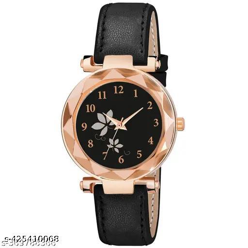 New Dial Leaf Leather Belt Girls Analog Watch
