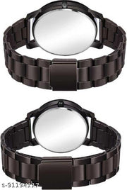 Black Dial Stainless Steel Chrome Plated Couple Watches for Men & Women Analog Watch Analog Watch - For Men & Women