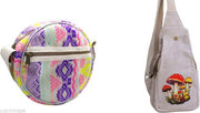 Multicolor Tribal Print Round Sling Bag & Beige Canvas Mushroom Print Sling Bag | Boho Crossbody Shoulder Bag for Women & Men | Stylish Travel Casual College Messenger Bag