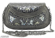 Shakuntala Textiles Handmade Antique Stone Bag Ethnic Clutch - Metal Bag Perfect for Parties, Fits All Cellphone Models