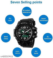 Black Analog Digital Men's Sports Watch with Multifunction Features