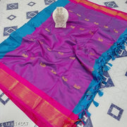 Golden Zari Cotton Silk Paithani Saree Ananda Pink