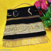 Black Lucknowi Velvet Potli Bag For Women & Girls