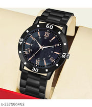 Black Dial Black PU Strap Watch For Boys And men