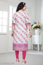 Women’s Floral Printed Straight Kurti | 3/4 Sleeve Ethnic Kurta | Round Neck Stylish Kurti | Casual, Office Wear, Daily Wear & Festive Outfit