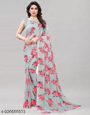 Women's Desinger Georgette Floral Printed Saree with Blouse Piece