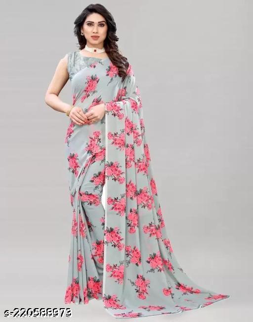 Women's Desinger Georgette Floral Printed Saree with Blouse Piece