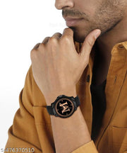 Welix Analog Round Black Dial ALPHABET M Design Stylish Black Rubber Strap Classic Design Fancy Wrist Watch for Men and Boys, Pack of 1 - ALPHA-M-3K-BLK-SFR