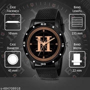 Talgo Analog Round Black Dial ALPHABET H Design Stylish Black Silicone Strap Classic Design Fancy Wrist Watch for Men and Boys, Pack of 1 - ALP-H-AVO-BLK-SFR