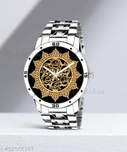 Natrix Analog PANJATAN Design Black Dial Stylish Silver Stainless Steel Strap Wrist Watch for Muslim Men and Boys, Pack of 1 - IW0128-AVO-SIL-STL | Eid Special Collection