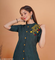 Women's cotton embroidery A-LIne kurtis