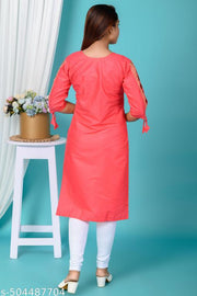 Refined Coral colour Kurti for women