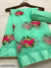 embroidery work net fabric saree
