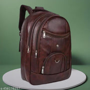 Zerus 35L Brown PU Leather Laptop Backpack Waterproof Travel & Office Bag for Men & Boys