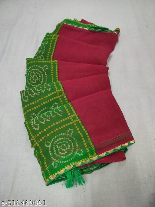 Mahadev Creation's Premium Georgette Bandhani Saree With Unstitched Blouse Piece