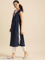 womens rayon embroidery kurta, aline kurta, long  kurta, Cap sleeve kurta, tendy kurta