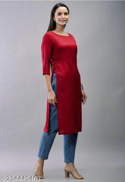Cool&Classy Boat Neck Simple Rayon Kurta(Red)