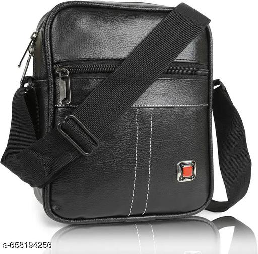 leather sling bag for man to keep cash| men shoulder bag | Stylish PU Leather Sling Bag for Men | Compact Crossbody strap Shoulder Bag for Office, Travel & Daily Use Black