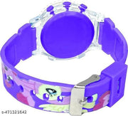 Digital Dial Glowing Light Cartoon Rotating Cap Cartoon Printed Strap Colorful Kids Watch for Girls & Boys