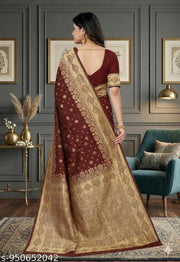 Soft Jacquard Silk Saree for Women under ₹600 | Cream & Green Zari Woven Saree for Wedding & Festive Wear