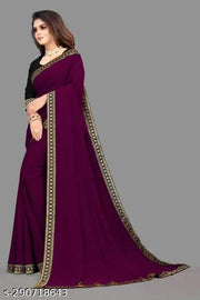 New Trending Plain Maroon Georgette Saree For Partywear