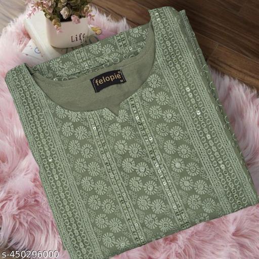 Chikankari Kurti For Women Stylish (Green Kurti, Long Kurti)