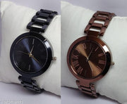 New Arrivals Festive Seasonal Stylish Throns Fit Round Ad Solid Gold Dial Metal Chain Belt Analog Watch with Attractive Diamond Studded Bracelet Combo for Women & Girls.