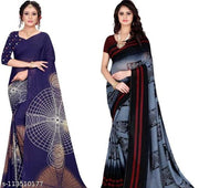 LEELAVATI Georgette Printed Daily / Party & Festive Wear Combo of 2 Stylist Fashionable Saree With Blouse pieces ( Blue ,  Grey )