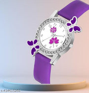 Dimond Studded Flower Design Dial PU Strap Analog Girl's and Women's PURPLE Watch(PACK OF 1)