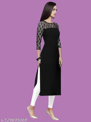 Casual American Crepe And Rasal Net Round Neck And 3/4 Sleeves Stylish Kurti For Womans